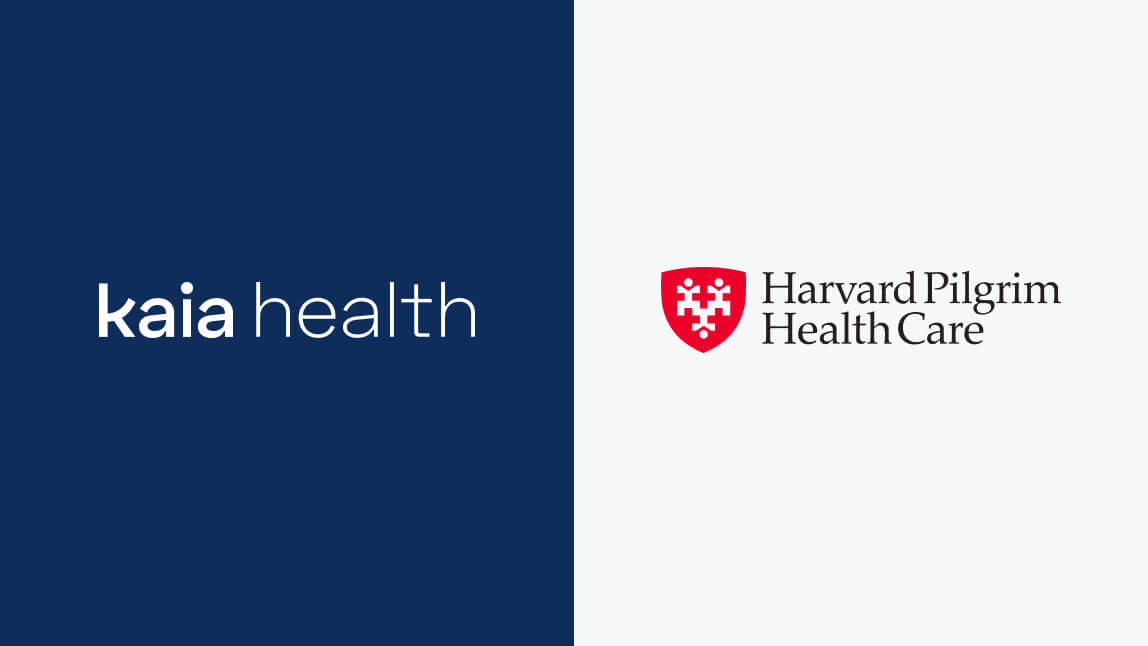 Kaia Health logo and Harvard Pilgrim Health Care logo side by side.