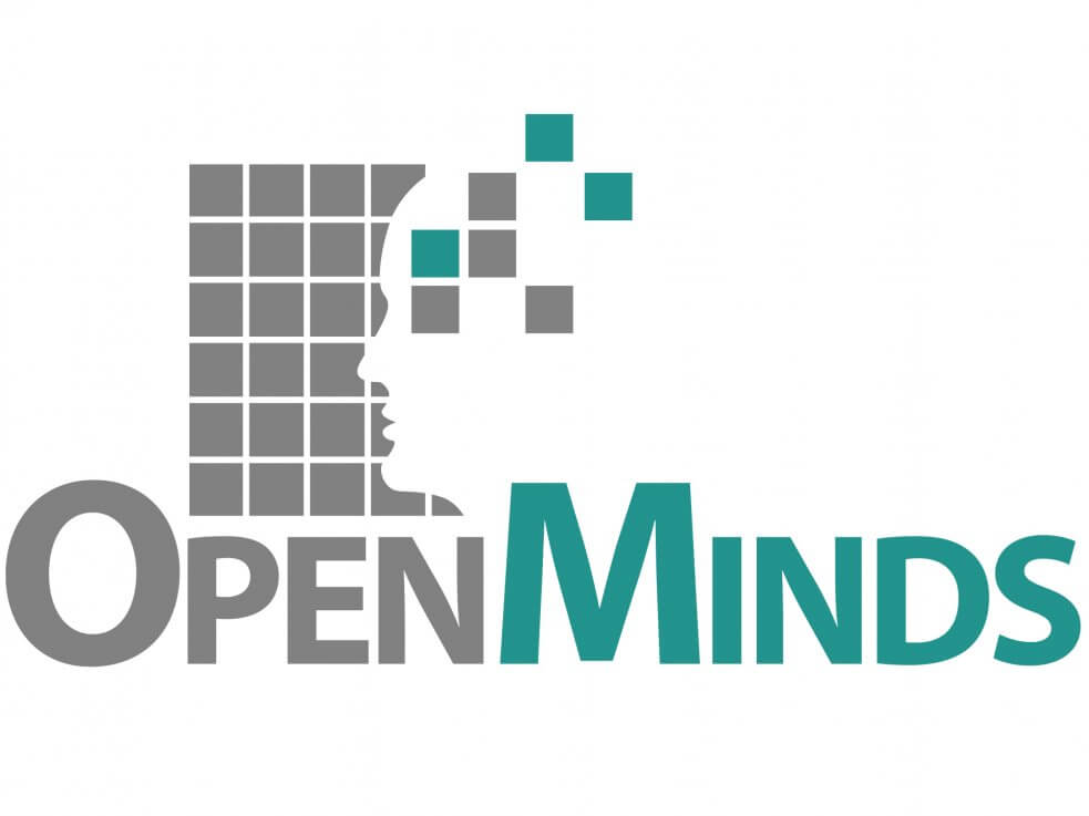 Open Minds logo in teal, white, and grey.